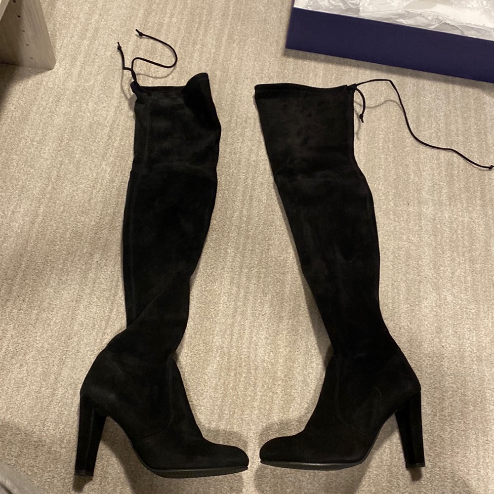 Black velvet knee high boots size 8